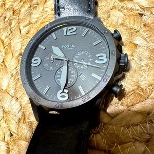 Men’s JR1354 Fossil Nate Chronograph Black Leather Watch
